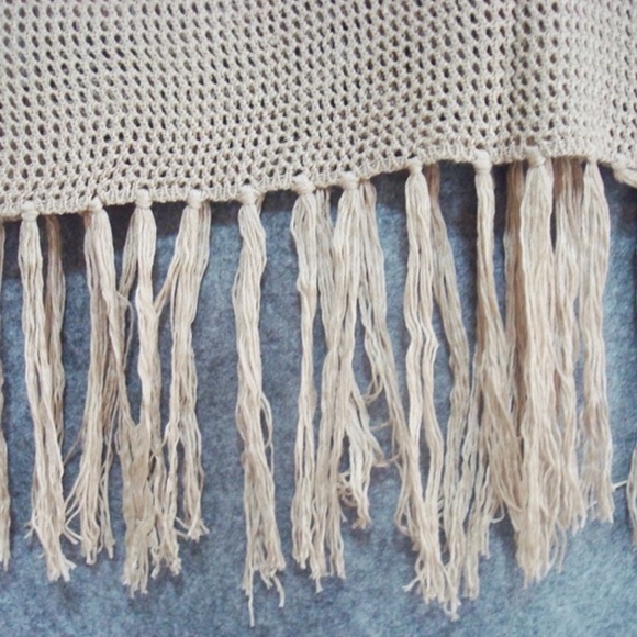 SOLD OUT CLEARANCE Tan Crochet Boho Sleeveless Fishnet Tassel Coverup - Picture 4 of 4